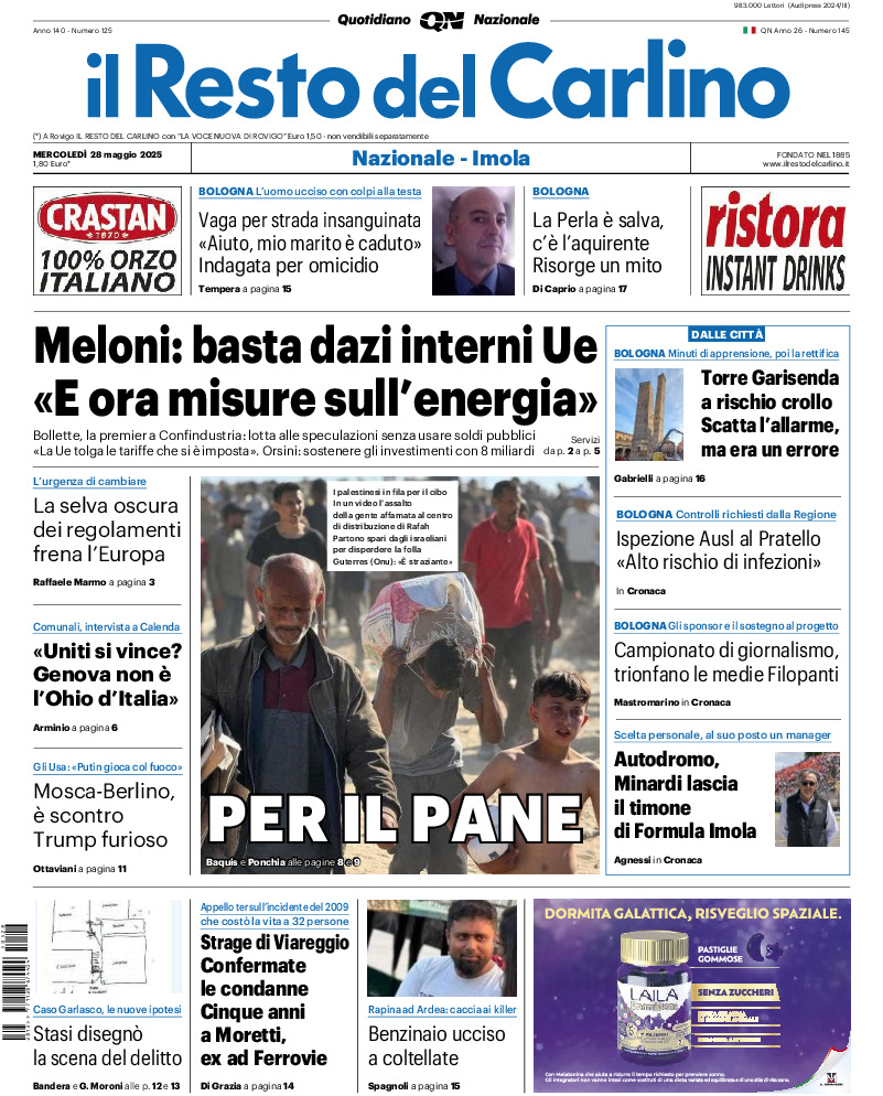 Prima-pagina-il resto del carlino-edizione-di-oggi-20250528